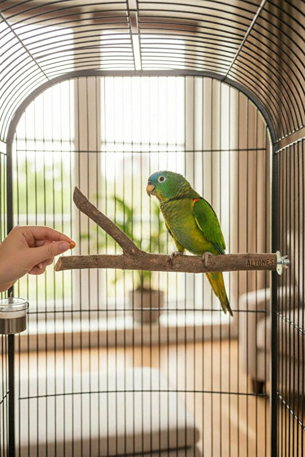 Natural Wooden Branch Bird Perch | 20 cm Bird Cage Accessory | Sturdy Resting Place and Rest Area