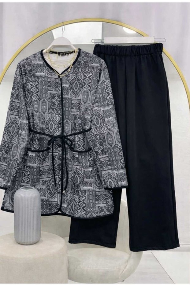 Women's Ethnic Pattern Rope Lace-Up Double Set