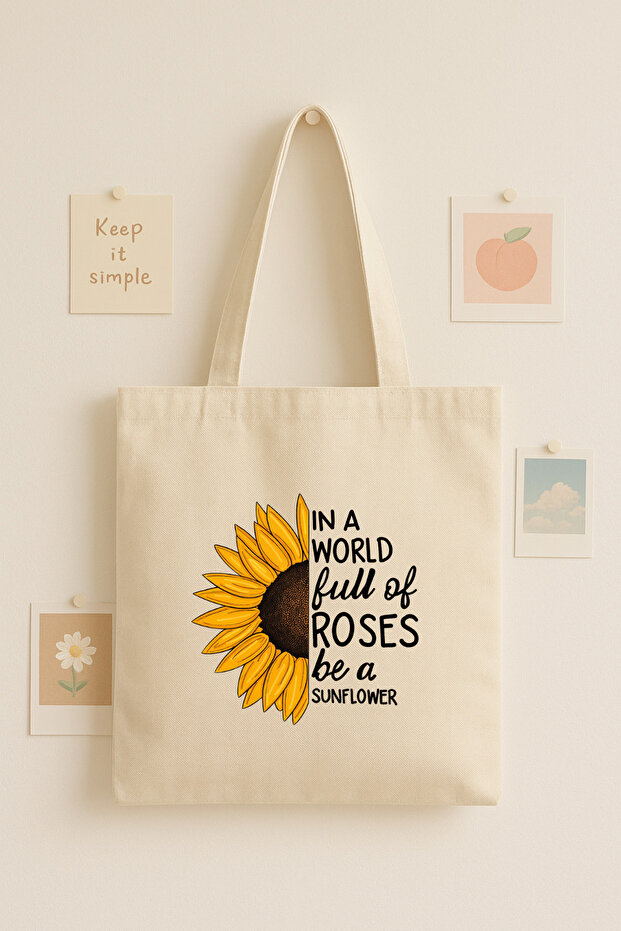 Sunflower Printed Written Cloth Bag Tote Bag