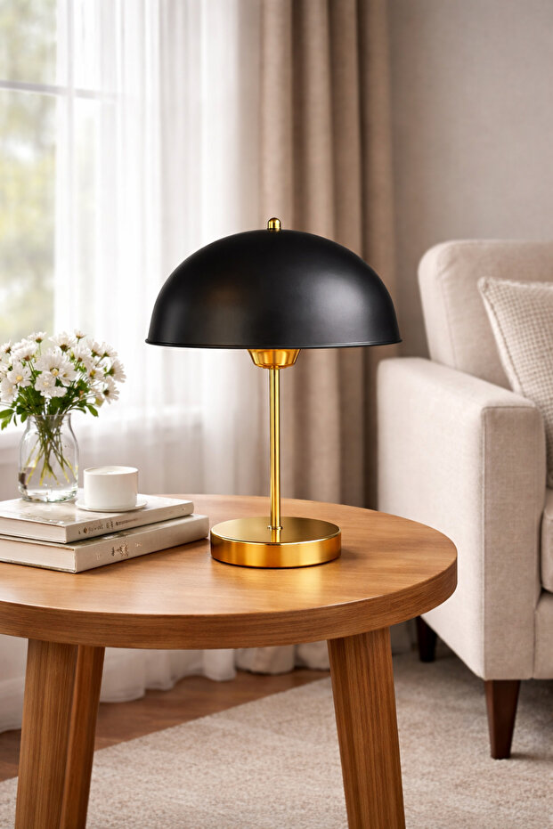 Mantar Siyah Başlıklı Gold Abajur - 1