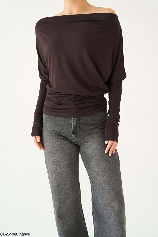 Off-the-shoulder viscose blouse - brown - m - st00635-brown-m