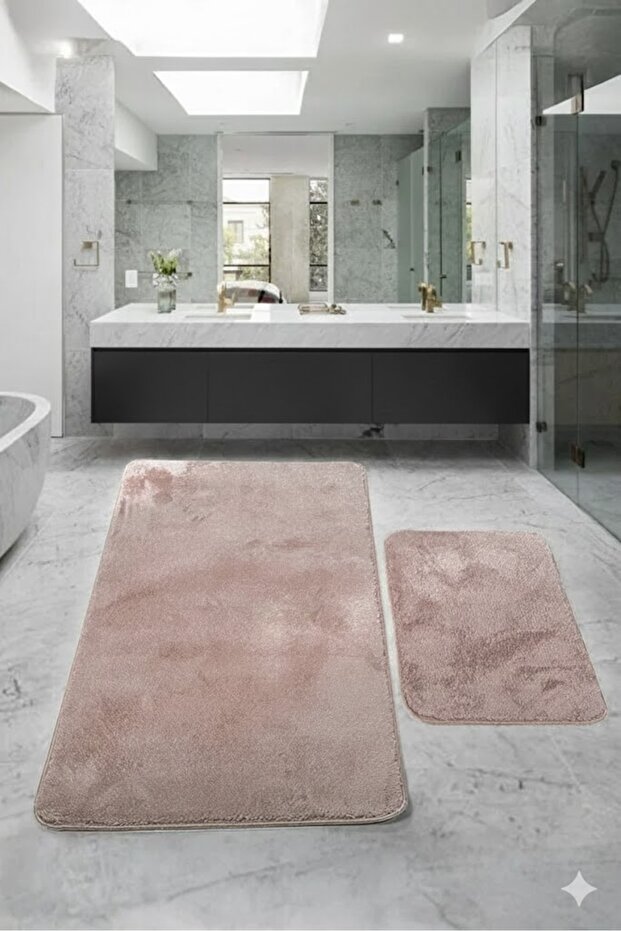 Large Size Non-Slip Absorbent Soft Machine Washable Double Modern Bathroom Mat Set Brown