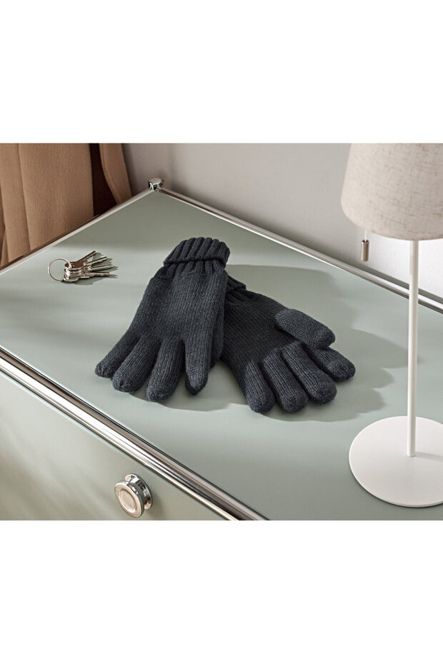 Erkek Örgü Eldiven, Kırçıllı Koyu Gri - 1