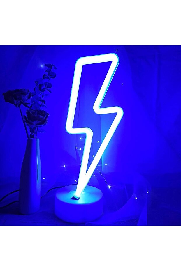 ضوء نيون أزرق وامض 29×11 سم - مصباح ليلي LED يعمل بمنفذ USB/بطارية لتزيين الغرف والحفلات