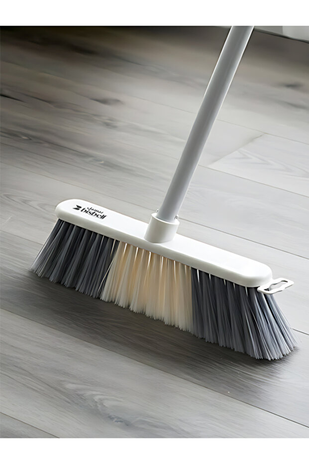 BB2109 Grey Force Floor Broom with Metal Handle - Soft Dense Bristles for Indoor Cleaning