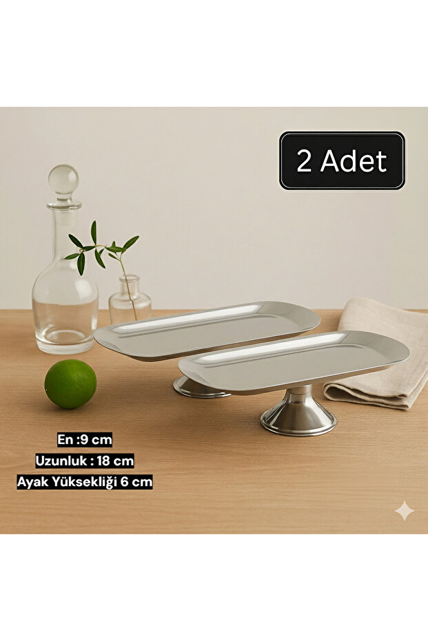 Set of 2 9X18 cm Silver Footed Boat Presentation Plate Snack Plate Breakfast Plate Presentation Plate Cosmetic Jewelry Plate