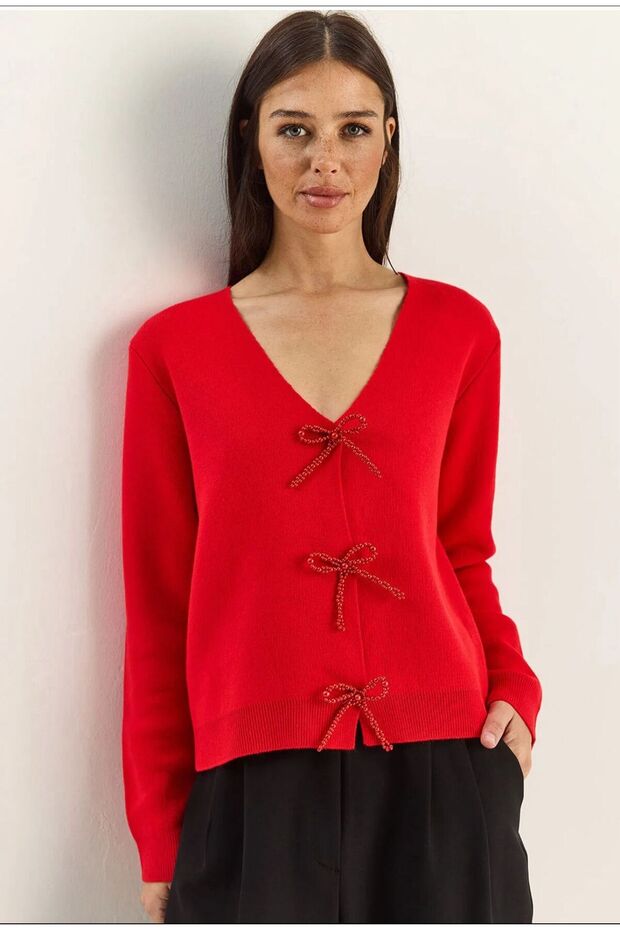 كارديجان بتصميم زر مفصل بعقدة من الخرز - 1