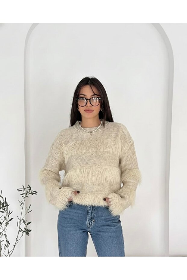 Crew Neck Beard Rope Detailed Knitwear Sweater