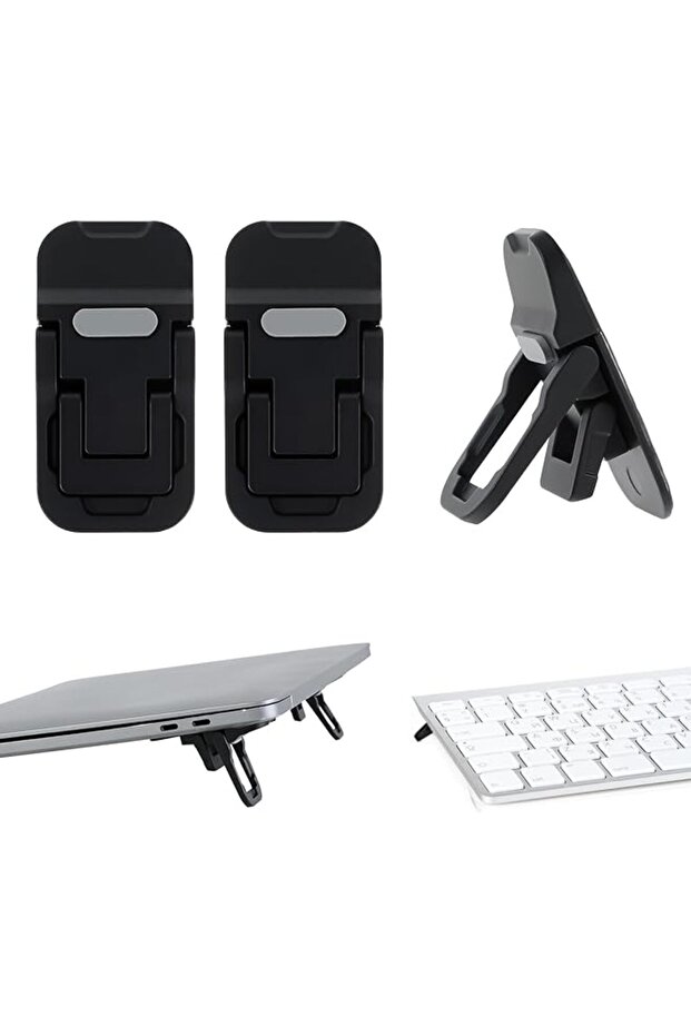 2pcs Mini Portable Laptop Stand, Foldable Computer Keyboard Riser, Self-Adhesive Invisible Foldable