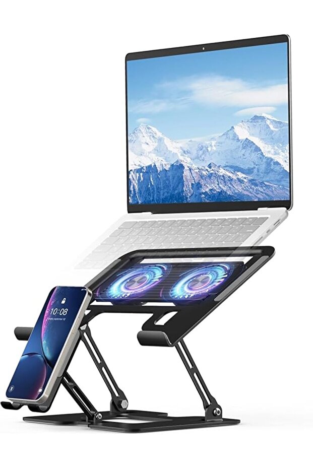 Laptop Stand with Cooling Fan, Laptop Holder Adjustable Height & Angle,Foldable Computer Stand with