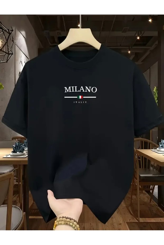 Milano Italy Printed Unisex Women/Men Oversize Crop Neck T-Shirt