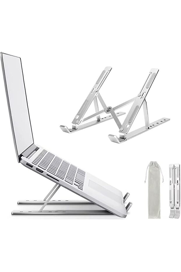 Portable Laptop Stand, Adjustable Aluminium Cooling Stand with Storage Bag, Foldable Design, Silver