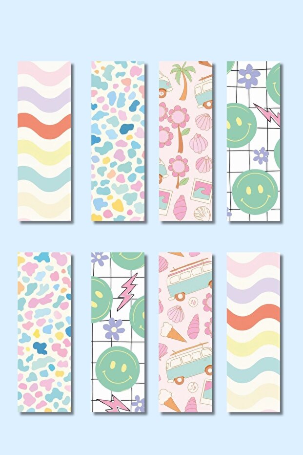 Pastel Retro Themed Design Gift 8-Piece Bookmark Set