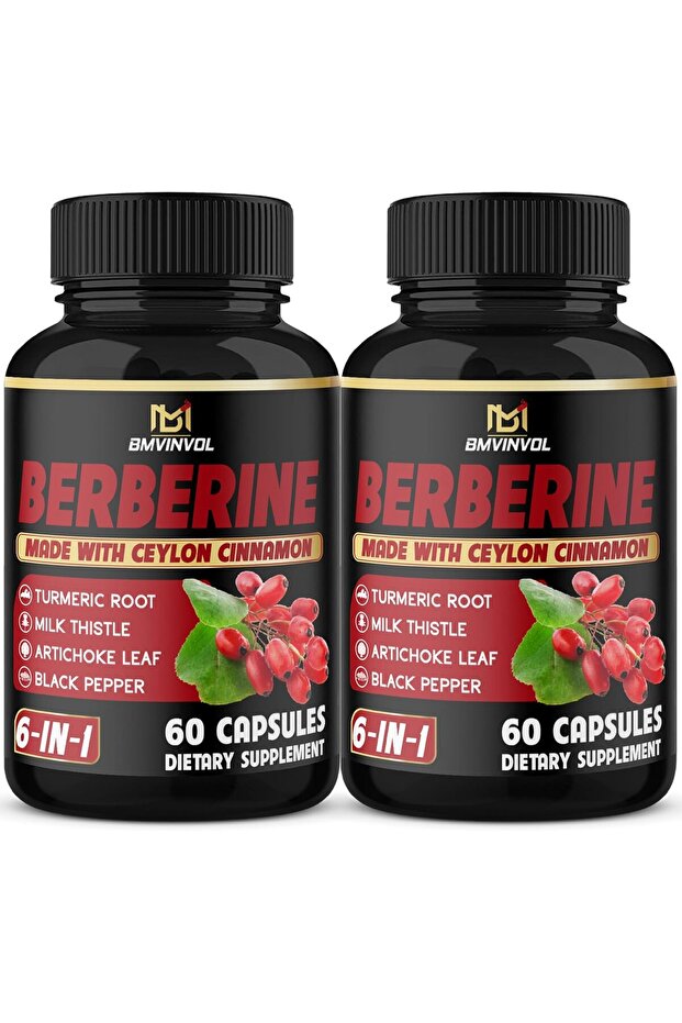(2 Packs) Berberine Supplement Plus Ceylon Cinnamon, Turmeric, Artichoke, Milk Thistle, Bla