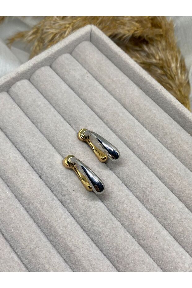 Women's Two Color Drop Earrings Gold & Silver Minimal Design