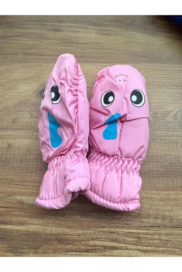 Cute Figure Waterproof Quality Elastic Pink Fleece Inside Baby Snow Gloves 0-24 Months