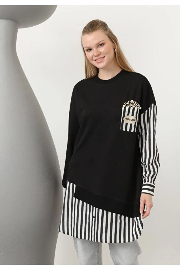 Popcorn İnci Taşlı Sweatshirt - 1