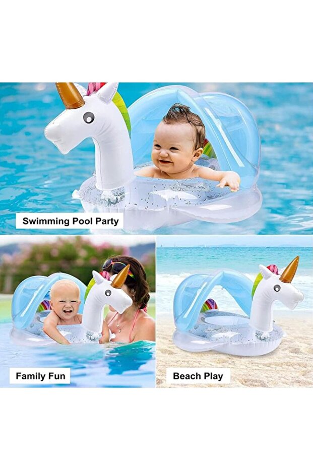 عوامة حمام سباحة على شكل وحيد القرن مع مظلة - 6