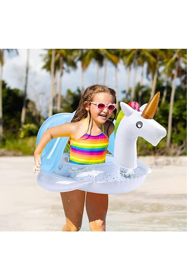 عوامة حمام سباحة على شكل وحيد القرن مع مظلة - 7