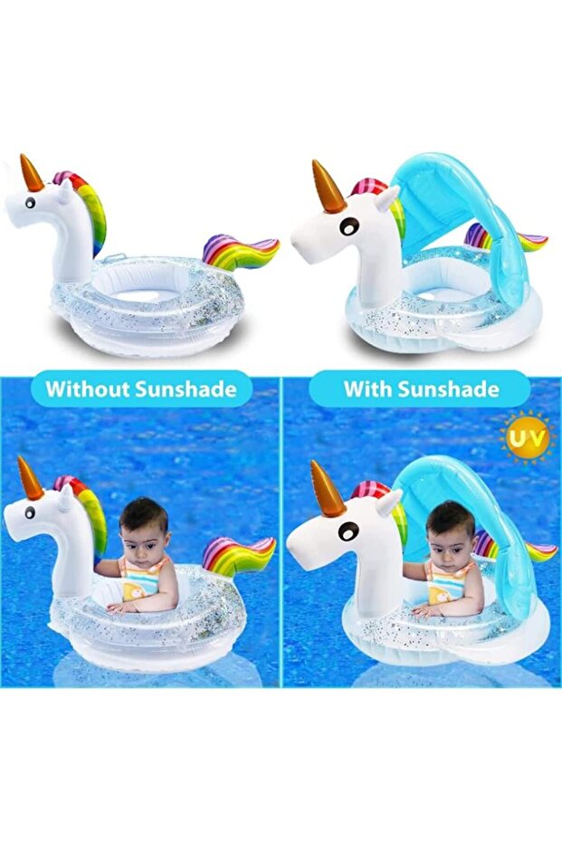 عوامة حمام سباحة على شكل وحيد القرن مع مظلة - 2