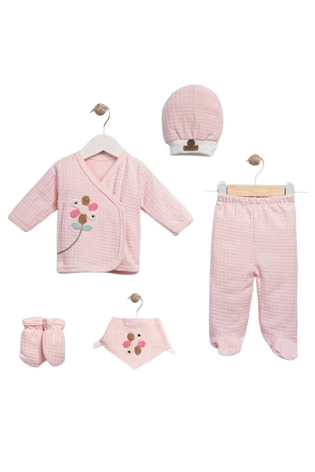 Baby Girl Floral Patterned 5-Piece Bodysuit Hospital Discharge Set