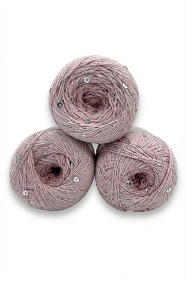 D'Ior Sequin Fine Knitting Yarn (3 Pieces) – 75% Cotton 25% Pes, 100 g / 310 M, Shawl and Accessory Knitting