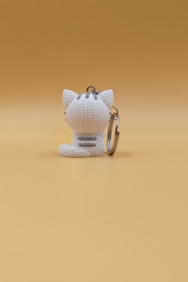 Knitted Patterned Cat Keychain - 4
