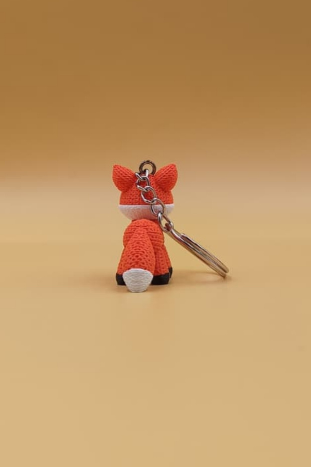 Knitted Patterned Fox Keychain (Plastic) - 3