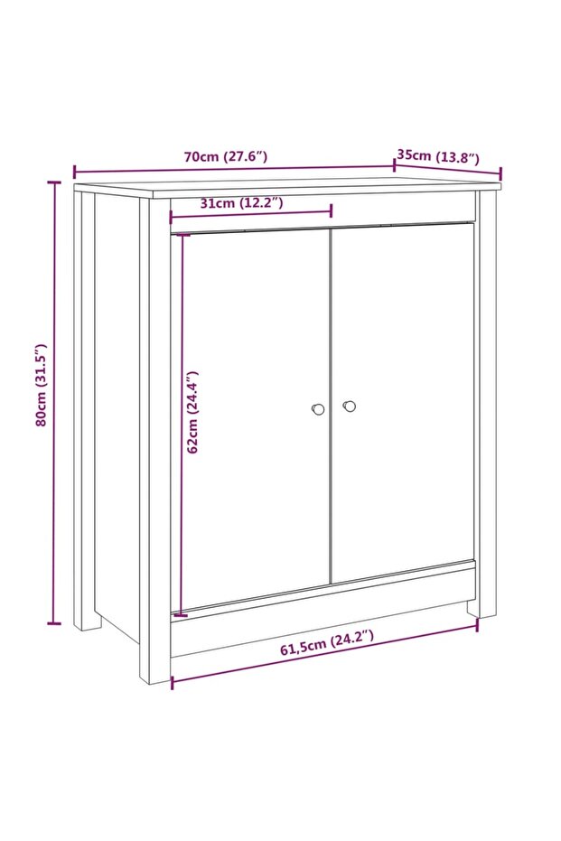 Sideboard 70x35x80 cm Solid Wood Pine - 3