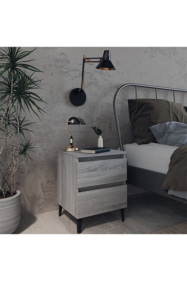 Bed Cabinets with Metal Legs 2 pcs Grey Sonoma 40x35x50 cm