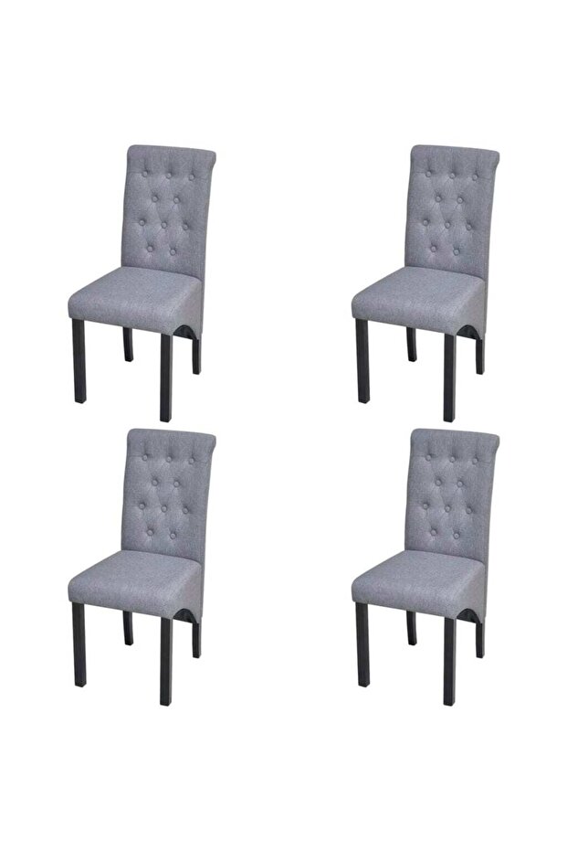 4 Dining Chairs Fabric Upholstery Dark Grey High
