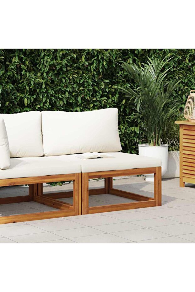 Sectional Middle Sofa & Cream White Cushion Solid Acacia Wood