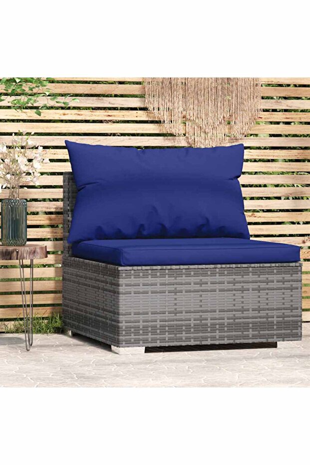 Garden Middle Sofa with Cushions Grey Poly Rattan