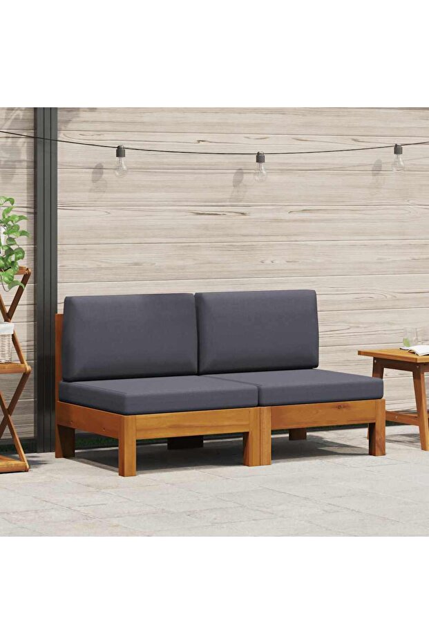 Middle Sofas 2 pcs with Dark Grey Cushions Solid Acacia Wood