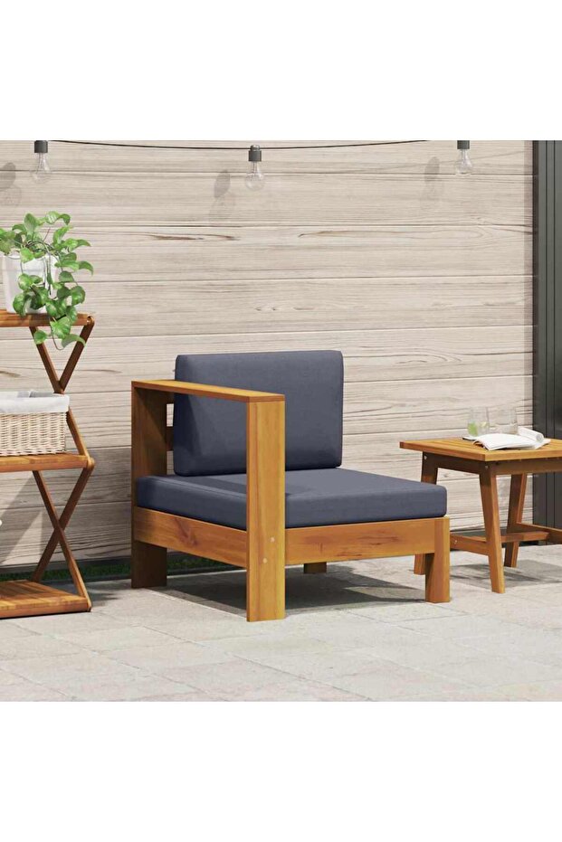 Middle Sofa with 1 Armrest Dark Grey Solid Acacia Wood