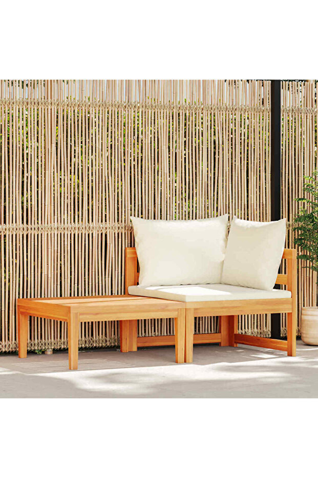 2 Piece Garden Lounge Set with Cream White Cushions Acacia Wood