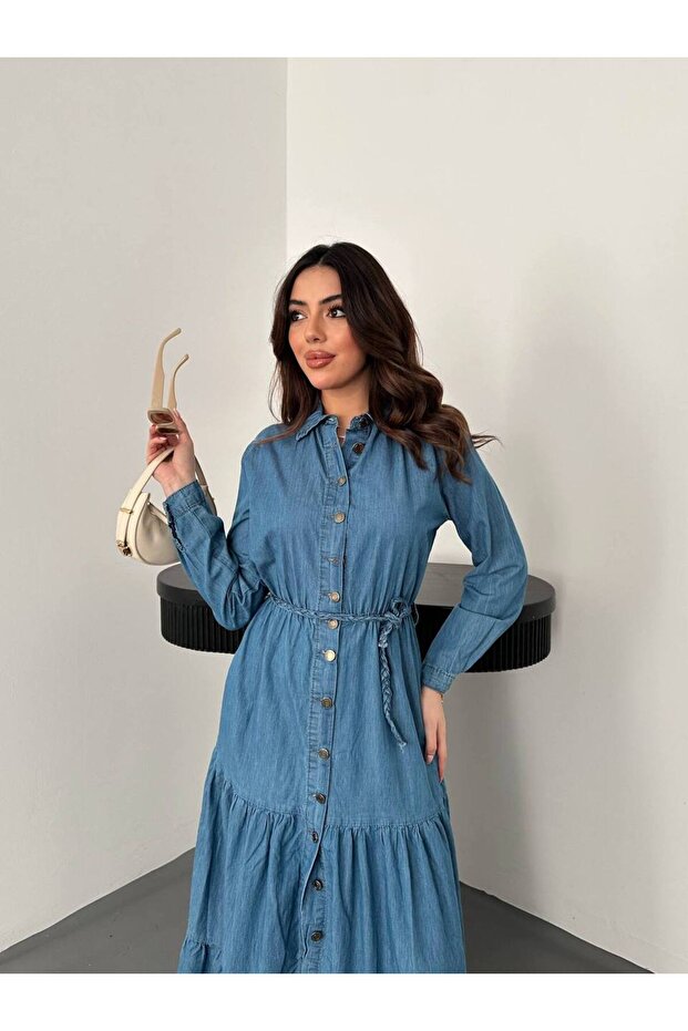 Bağlama Detaylı Gömlek Elbise - 3
