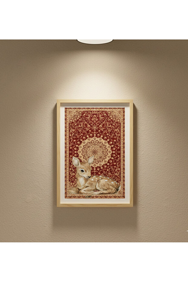 Etnik desen halı üzerinde ceylan tablo - 2