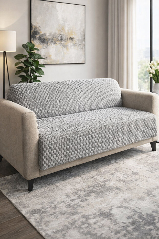 Ponie Embossed Soft Furry Sofa Cover Multi-Purpose Sofa Throw Non-Slip with Sponge (165x205 cm)
