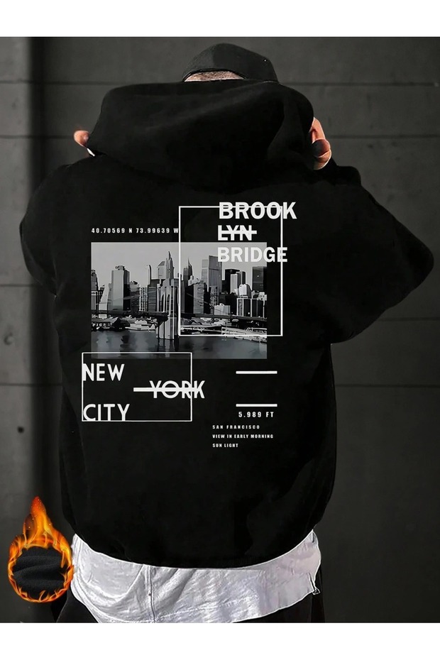 Men's Brooklyn Bridge Printed 3 Thread Hoodie Sweatshirt