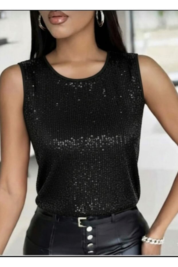 Women's Crew Neck Sequin Blouse