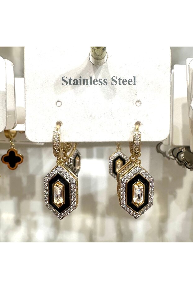 Stainless Steel Black Zircon Stone Steel Earrings