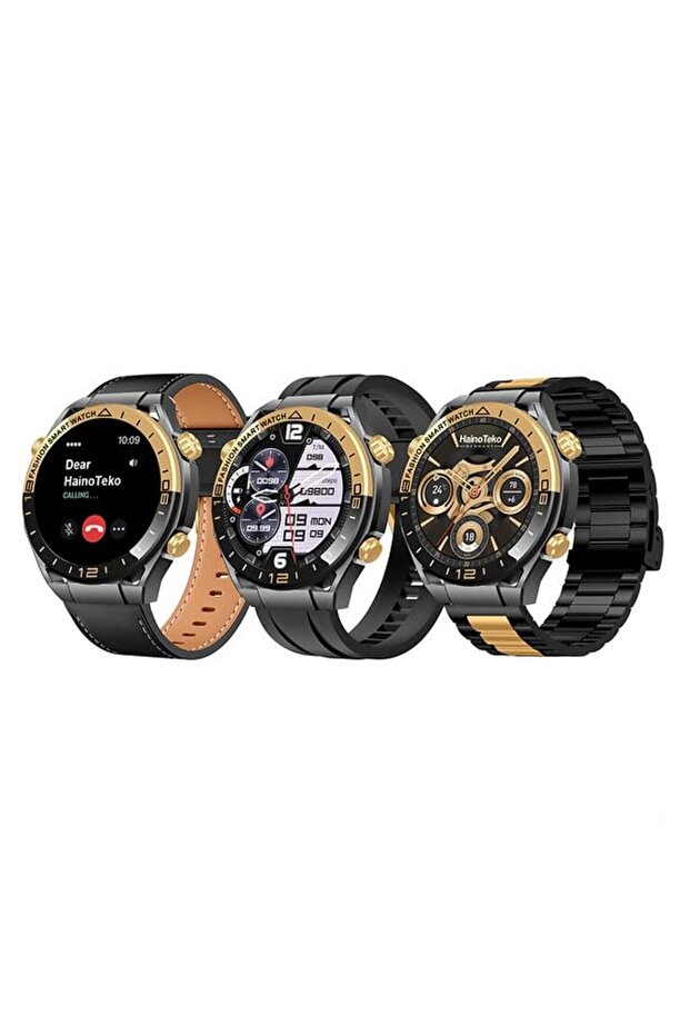 Haino Teko RW-68 Ultimate: AMOLED Smartwatch with GPS, BT Calling & 3 Straps - Black