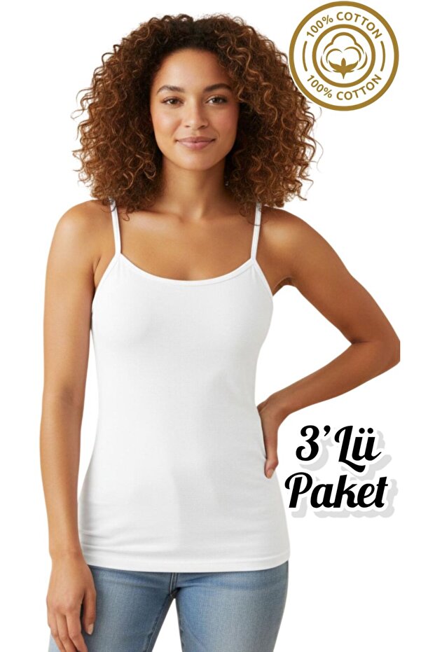 100% Cotton 3-Pack Combed Ribbed Thread Strap Women's Tank Top Ozt3-510