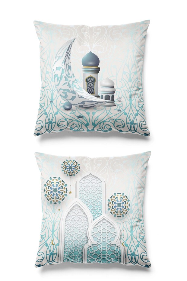Double Sided Printed Set of 2 Suede Throw Pillow Covers - Ramazan Onyx - Ramadan Kareem