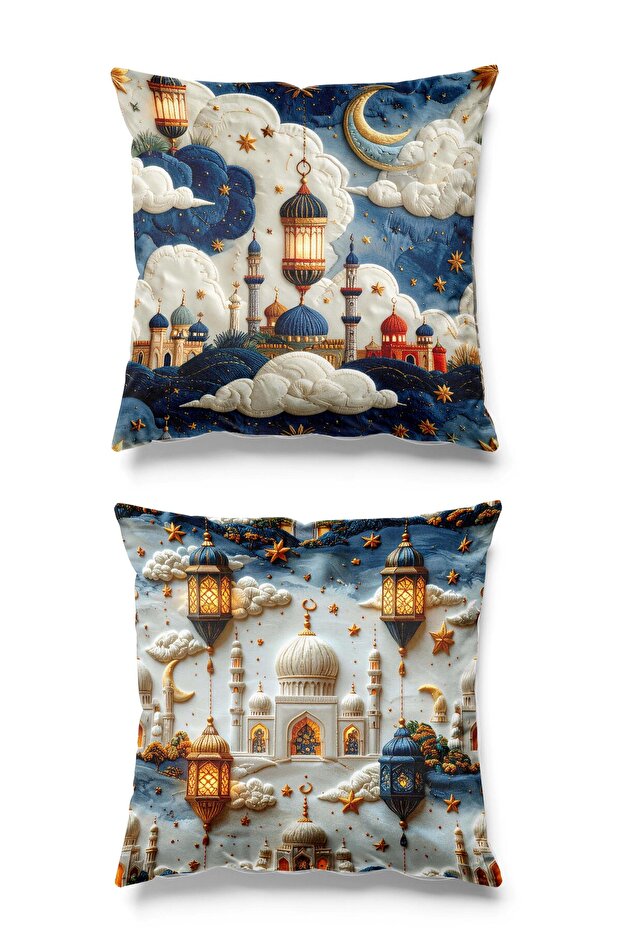 Double Sided Printed Set of 2 Suede Throw Pillow Covers - Ramadan Sunrise - Ramadan Kareem