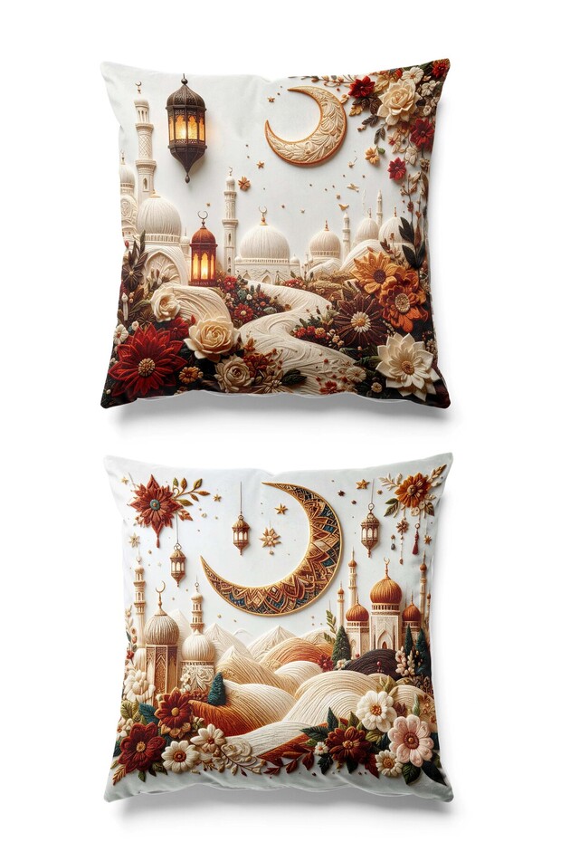 Double Sided Printed Set of 2 Suede Throw Pillow Covers - Ramazan Bordo - Ramadan Kareem