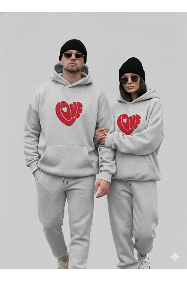 طقم سويت شيرت رياضي من قصة فضفاضة قطعة من مجموعة Lover Combination 2 (4 قطع مطبوع قطعة) (سعر لطقمين)