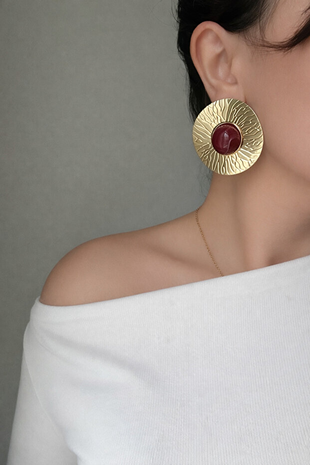 Burgundy Color Enamel Crushed Special Series Earrings