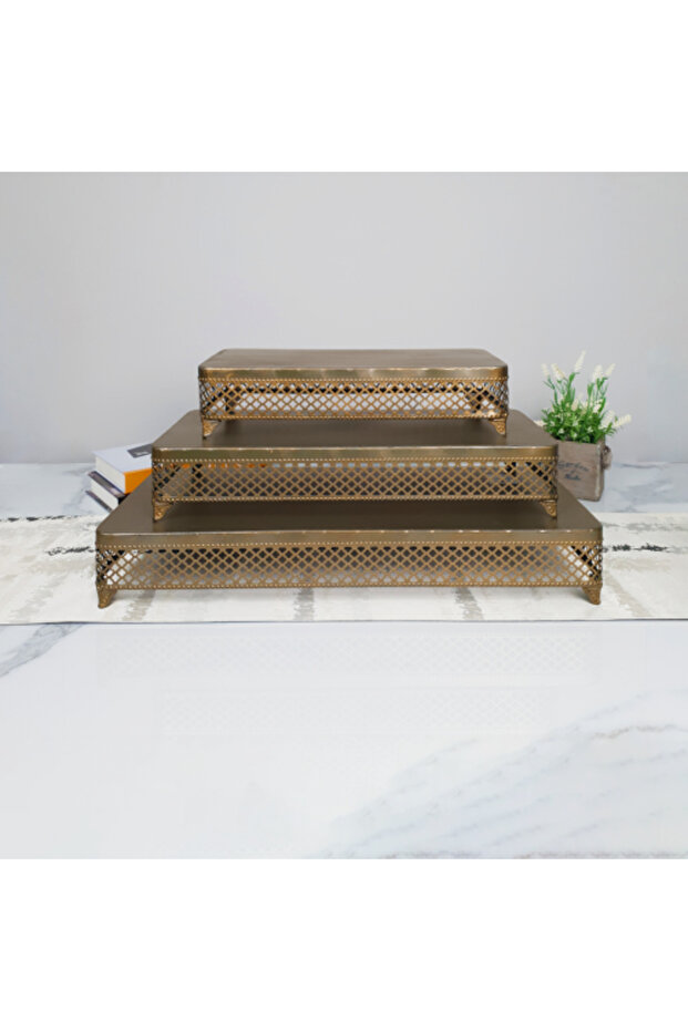 طقم أطباق نحاسية مستطيلة - 1